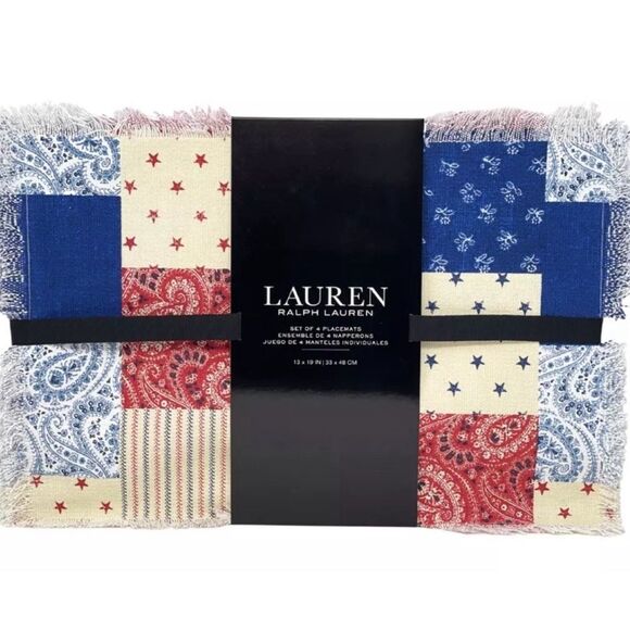 RALPH LAUREN Set of 4 Patchwork Print Cotton Placemats Stars Stripes Paisley NEW - Picture 2 of 2